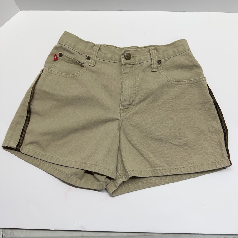 Vintage Mudd Jeans Khaki Shorts Striped Side Trim Y2K Tan Cotton Twill Womens 3